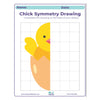 Chick symmetry drawing worksheet with grid lines on a white background
