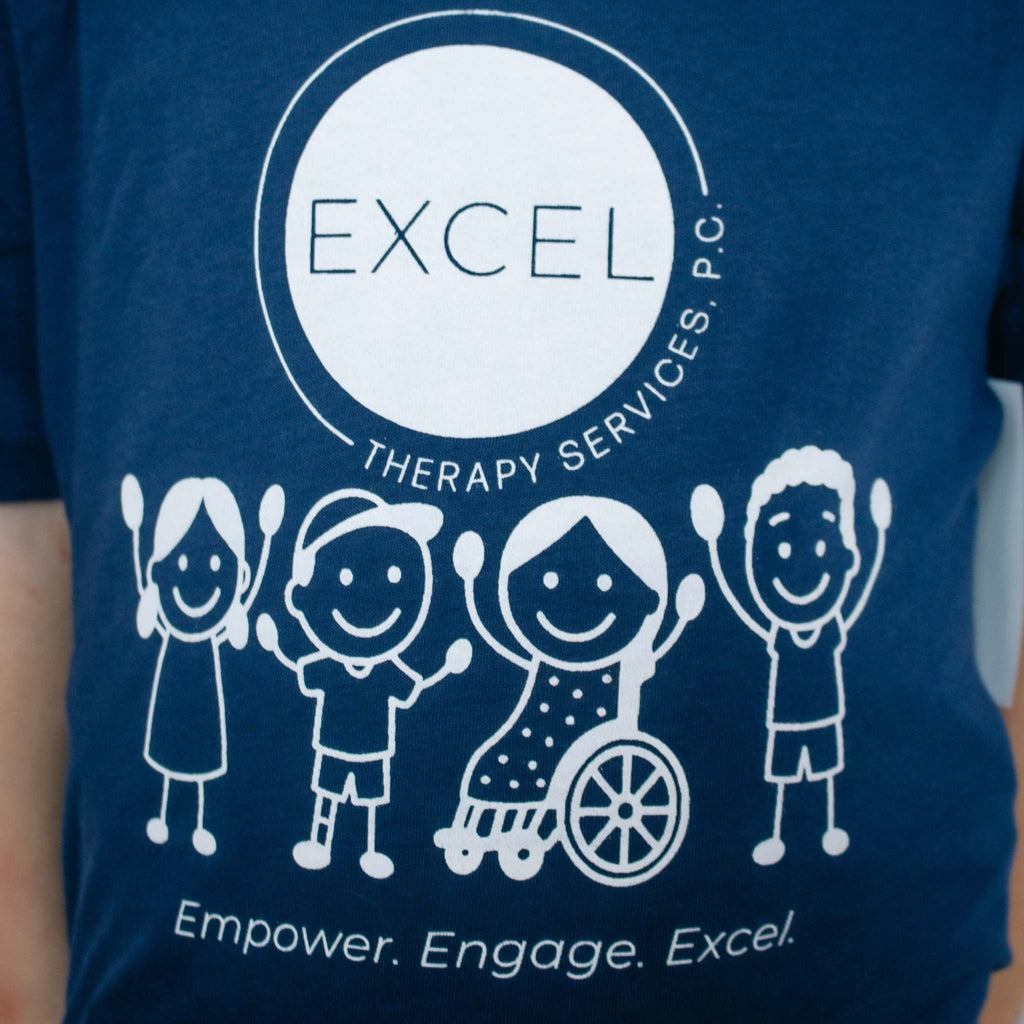 Blue kid's t-shirt with  EXCEL Therapy Services logo
